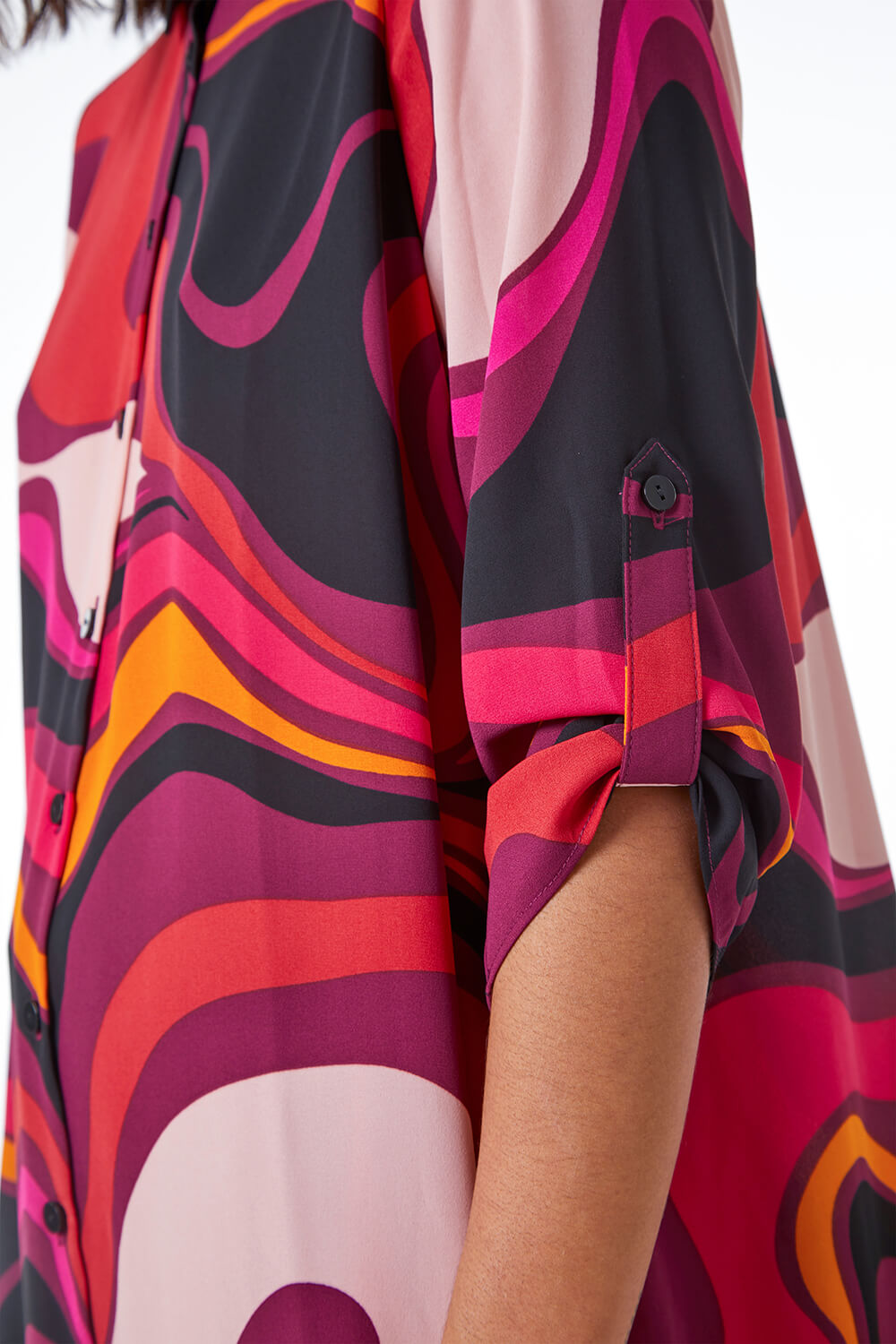 MAGENTA Swirl Print Button Up Tunic Blouse , Image 5 of 5