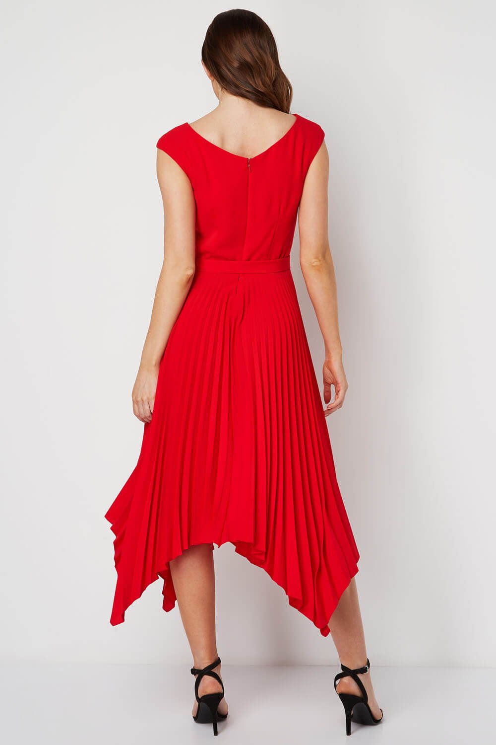 Red Pleated Hanky Hem Midi Dress, Image 2 of 5