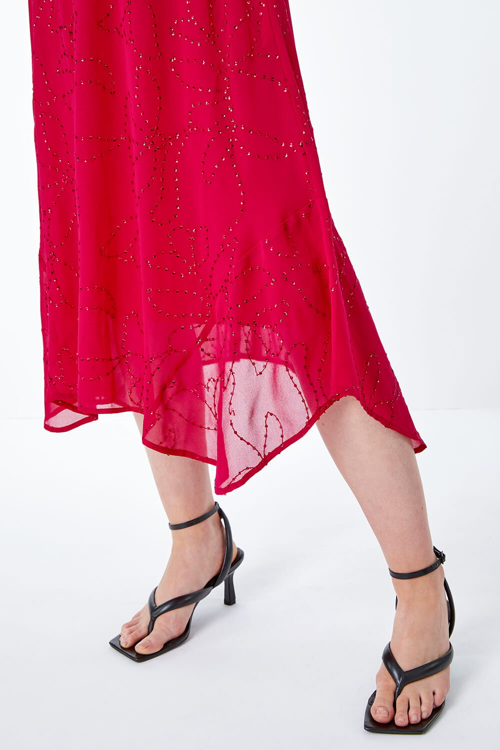 MAGENTA Embroidered Sequin Hanky Hem Dress, Image 5 of 5