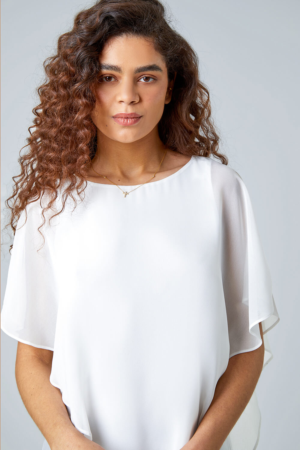 Ivory  Asymmetric Cold Shoulder Stretch Top, Image 4 of 5