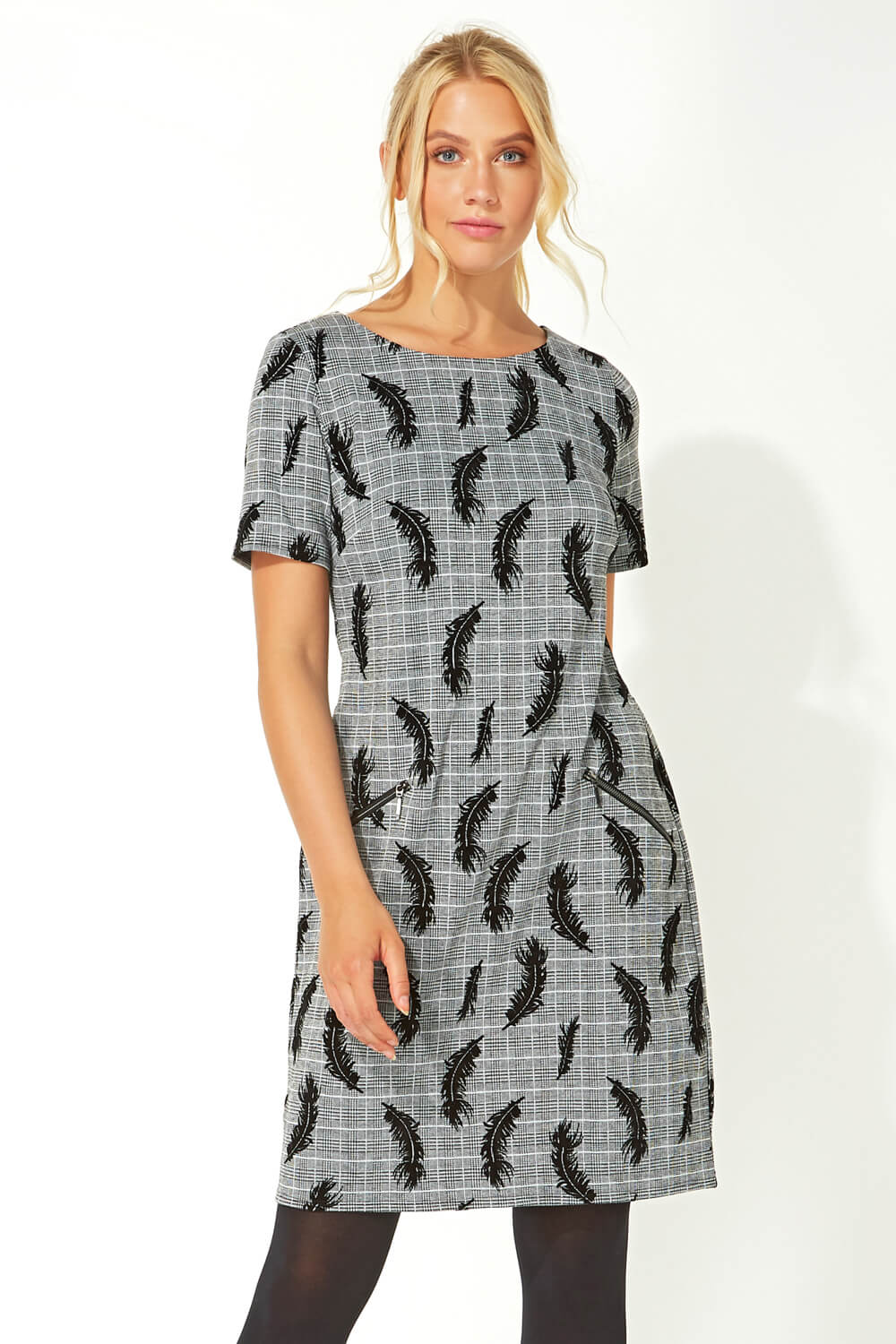 Feather Checked Smart Shift Dress