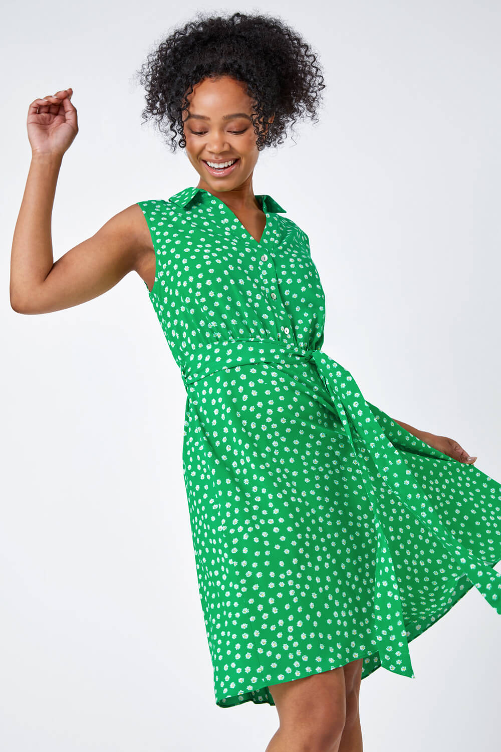 Green Petite Polka Dot Shirt Dress, Image 2 of 6