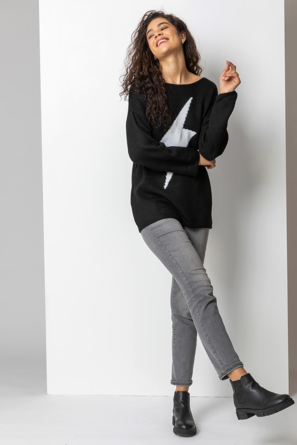 Lightning Bolt Longline Jumper in Black Roman Originals UK