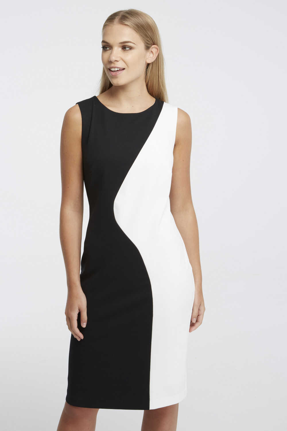 Buy > black and white block dress > in stock