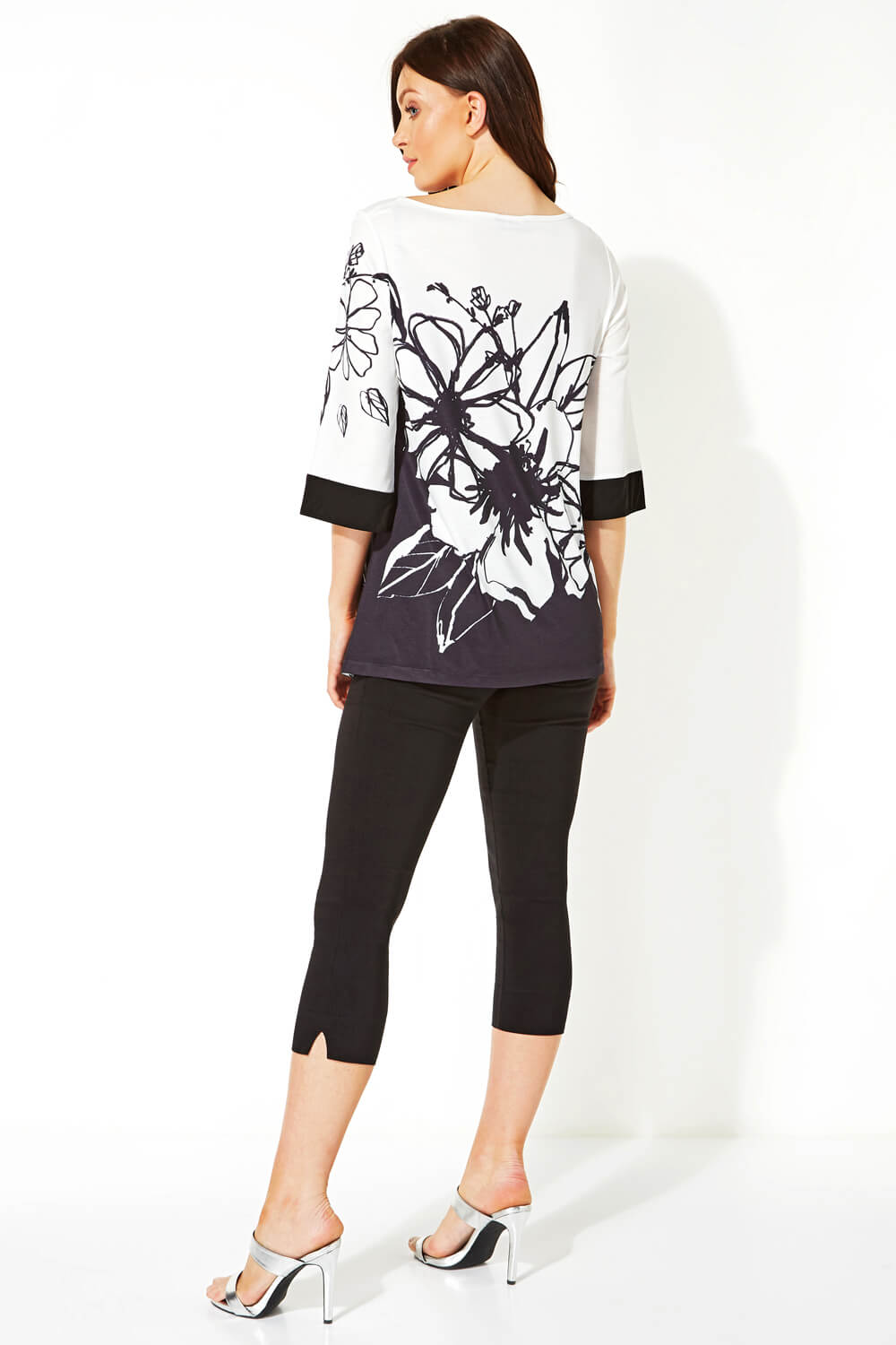 Ivory  Floral Print Contrast Top, Image 3 of 5