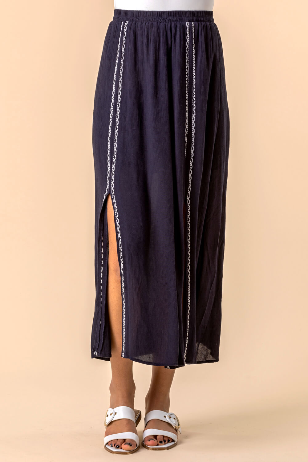 Embroidered Split Midi Skirt