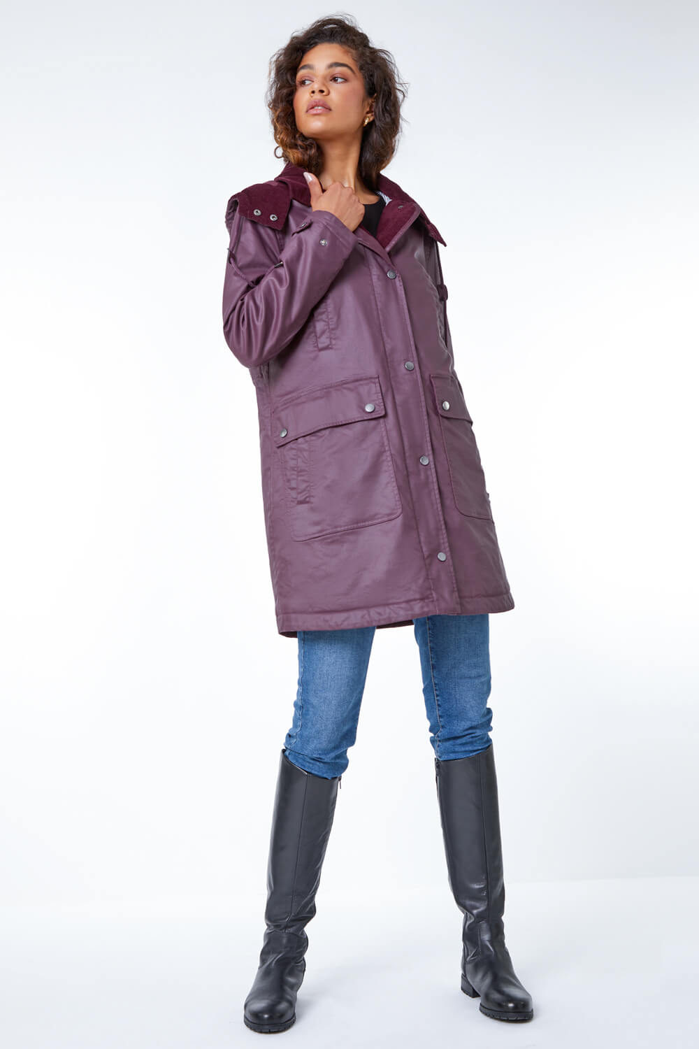 Bordeaux Waxed Longline Hooded Coat, Image 2 of 5