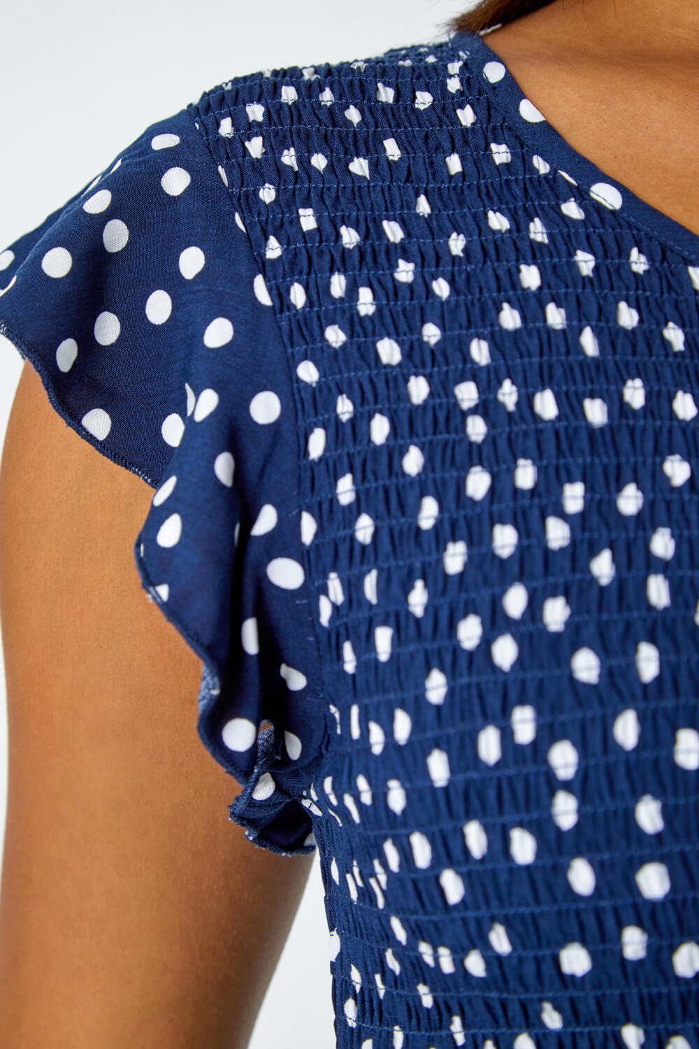 Navy  Polka Dot Shirred Pocket Jumpsuit, Image 5 of 5