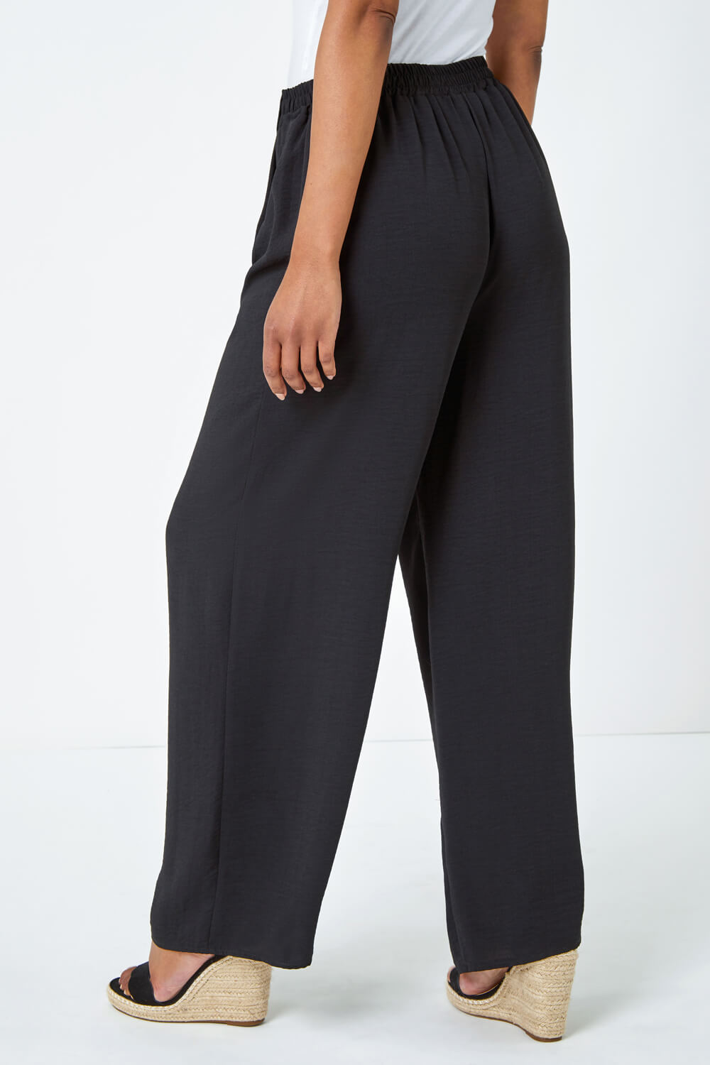 Black Petite Wide Leg Belted Trouser, Image 3 of 5