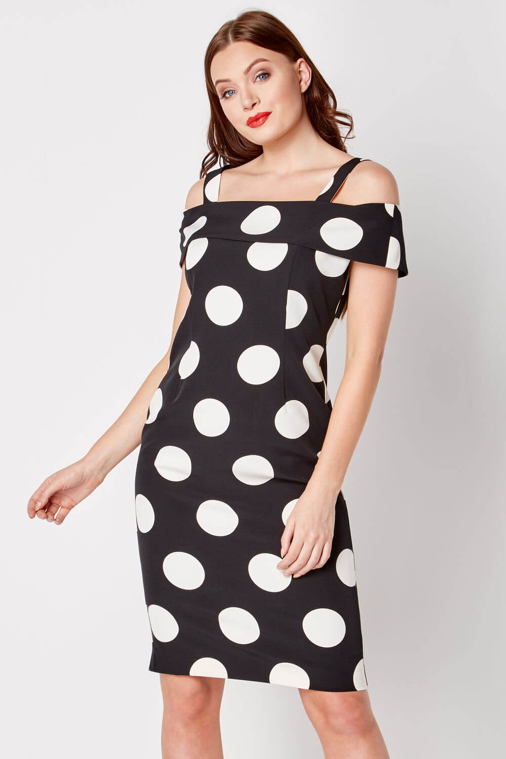 Black Polka Dot Bardot Dress, Image 2 of 6