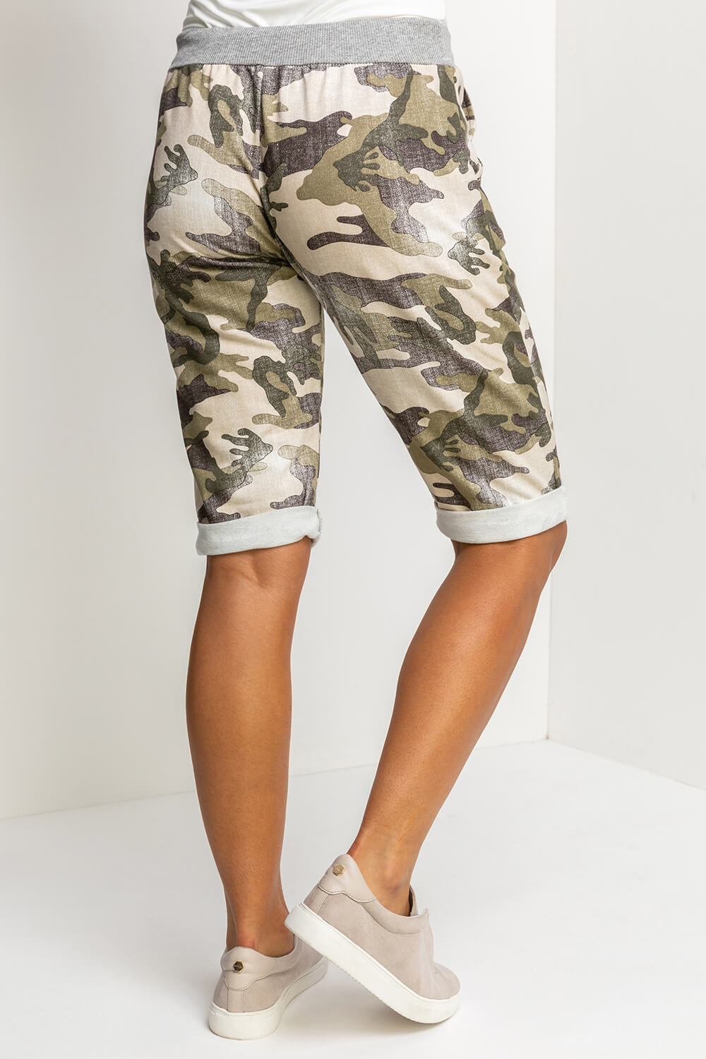 Pale Green Camo Print Jersey Shorts, Image 4 of 5
