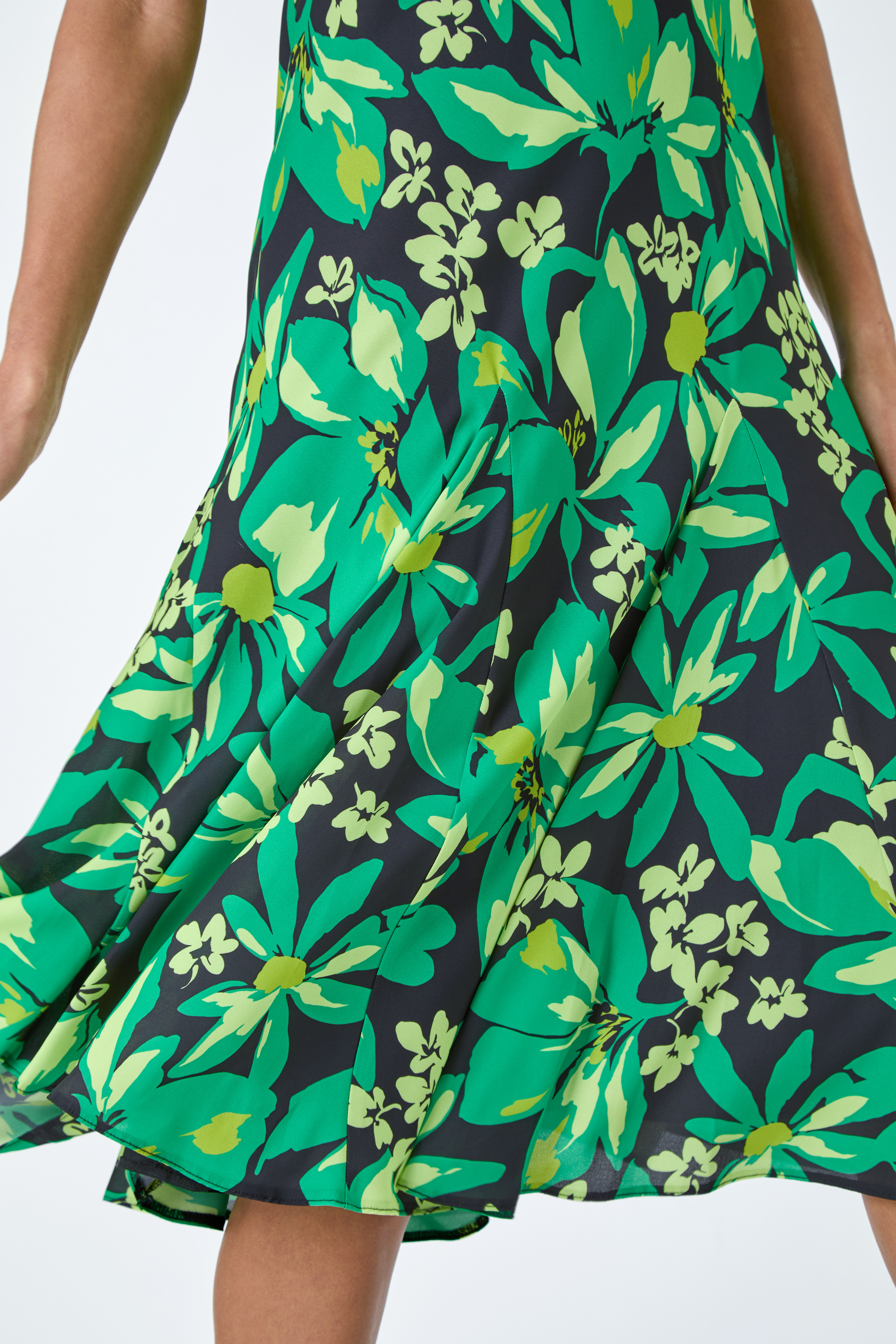 Green Floral Bias Cut Stretch Dress, Image 5 of 5