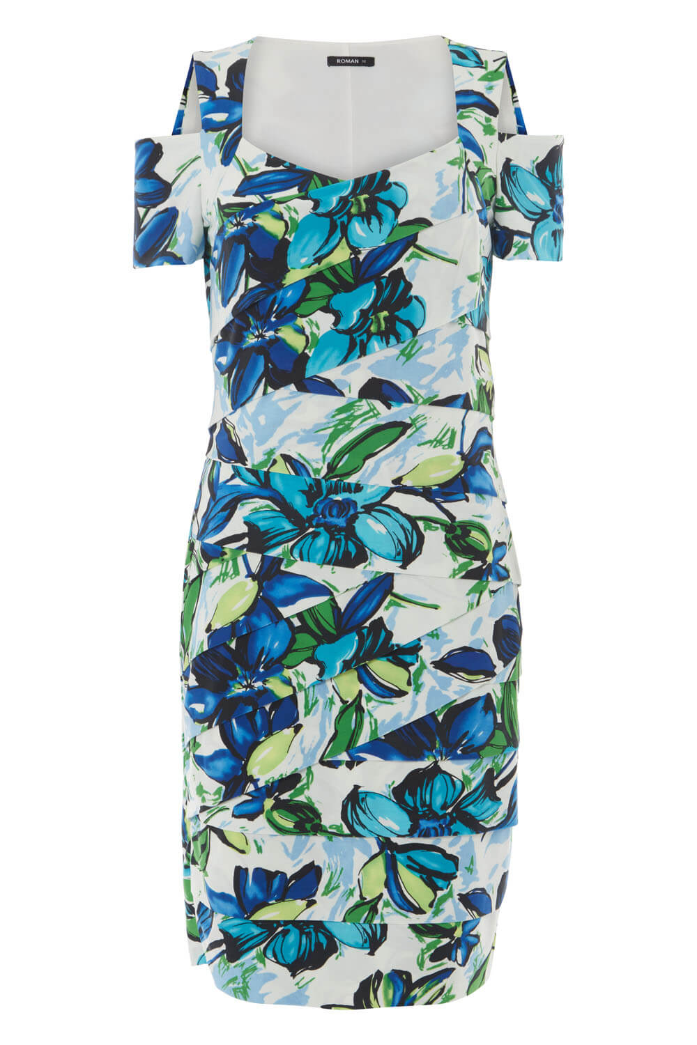 Blue Floral Shutter Pleat Fitted Dress, Image 5 of 5