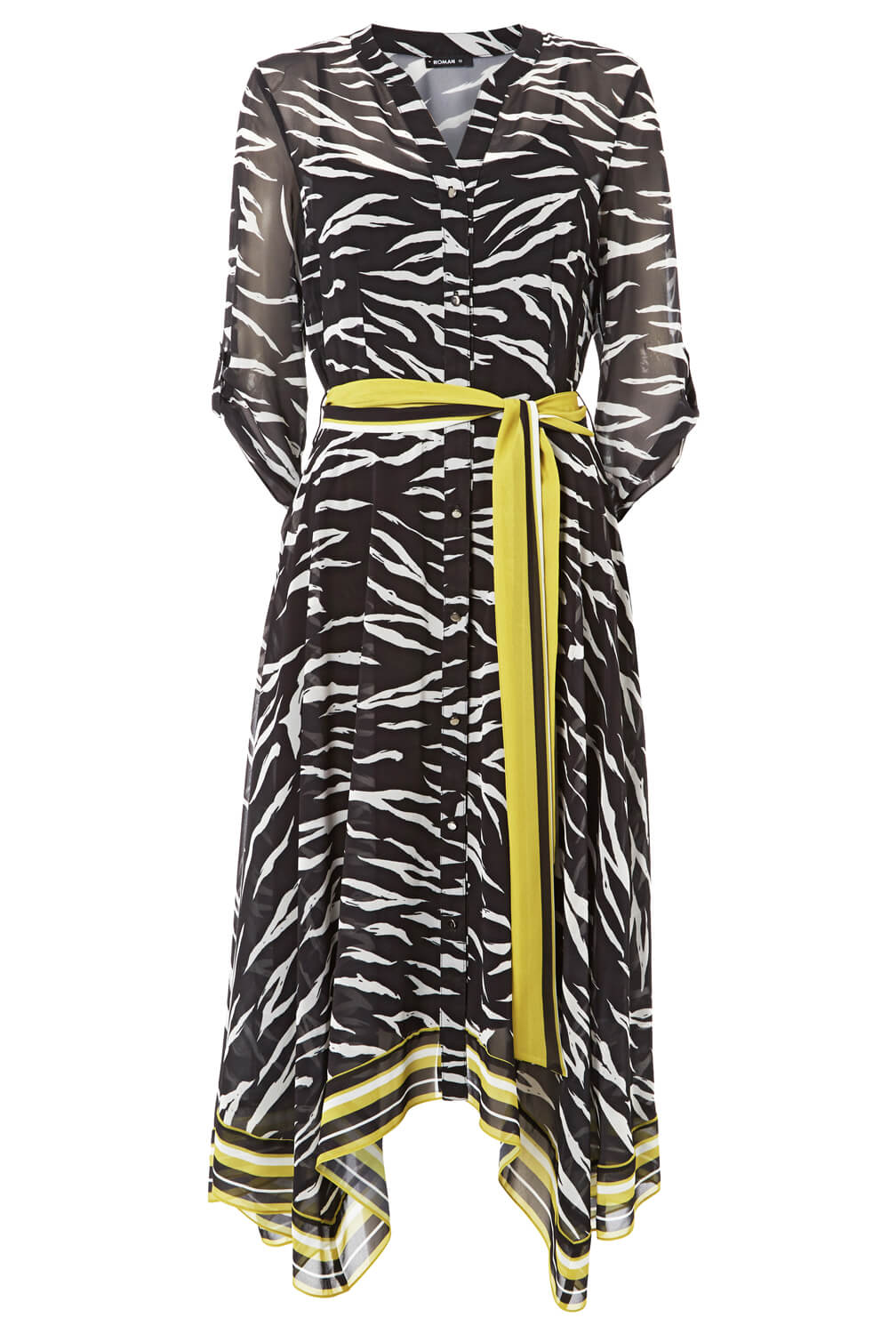 Black Zebra Print Chiffon Shirt Midi Dress, Image 4 of 4