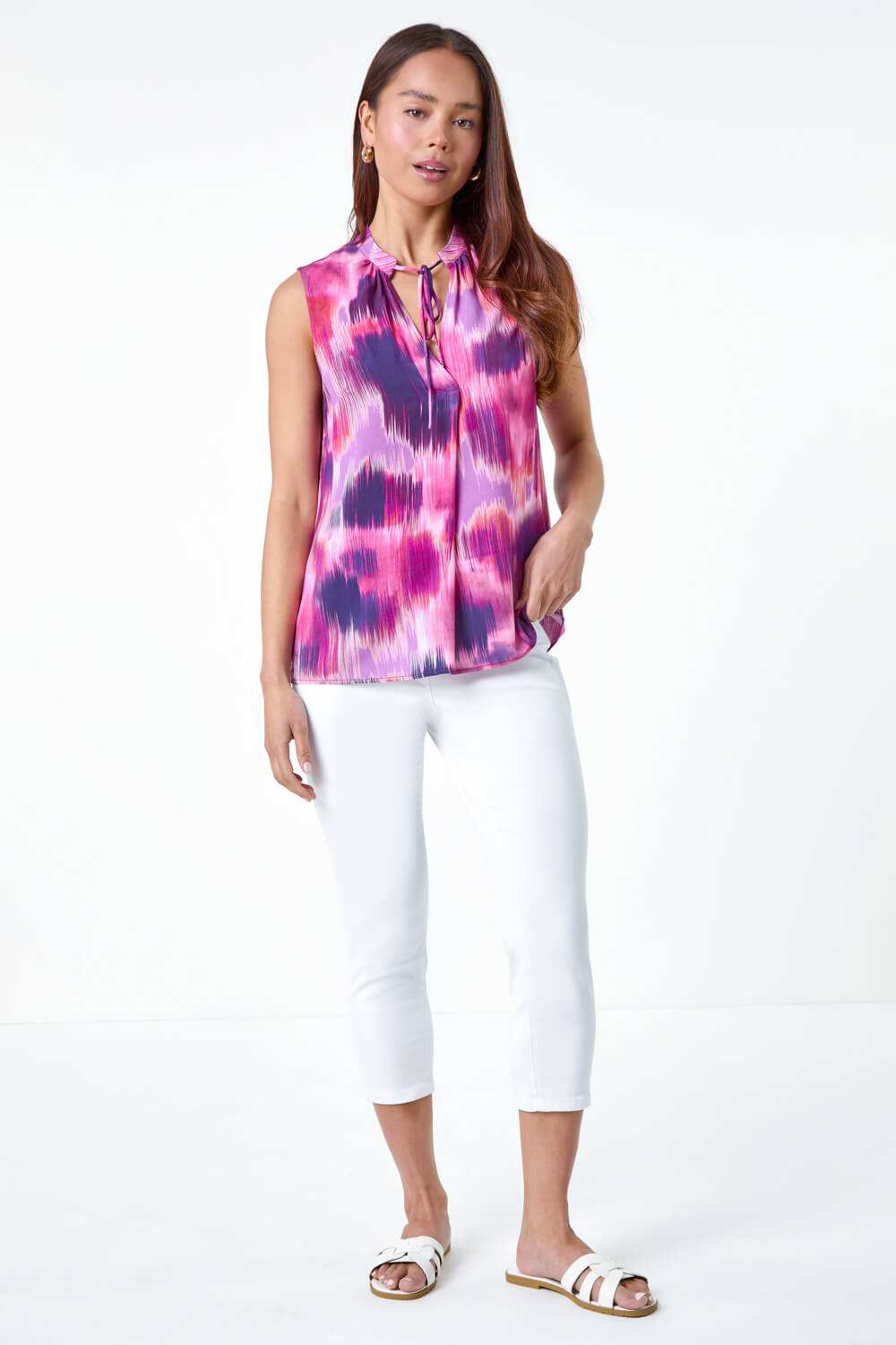 PINK Petite Abstract Print Tie Detail Top, Image 2 of 5