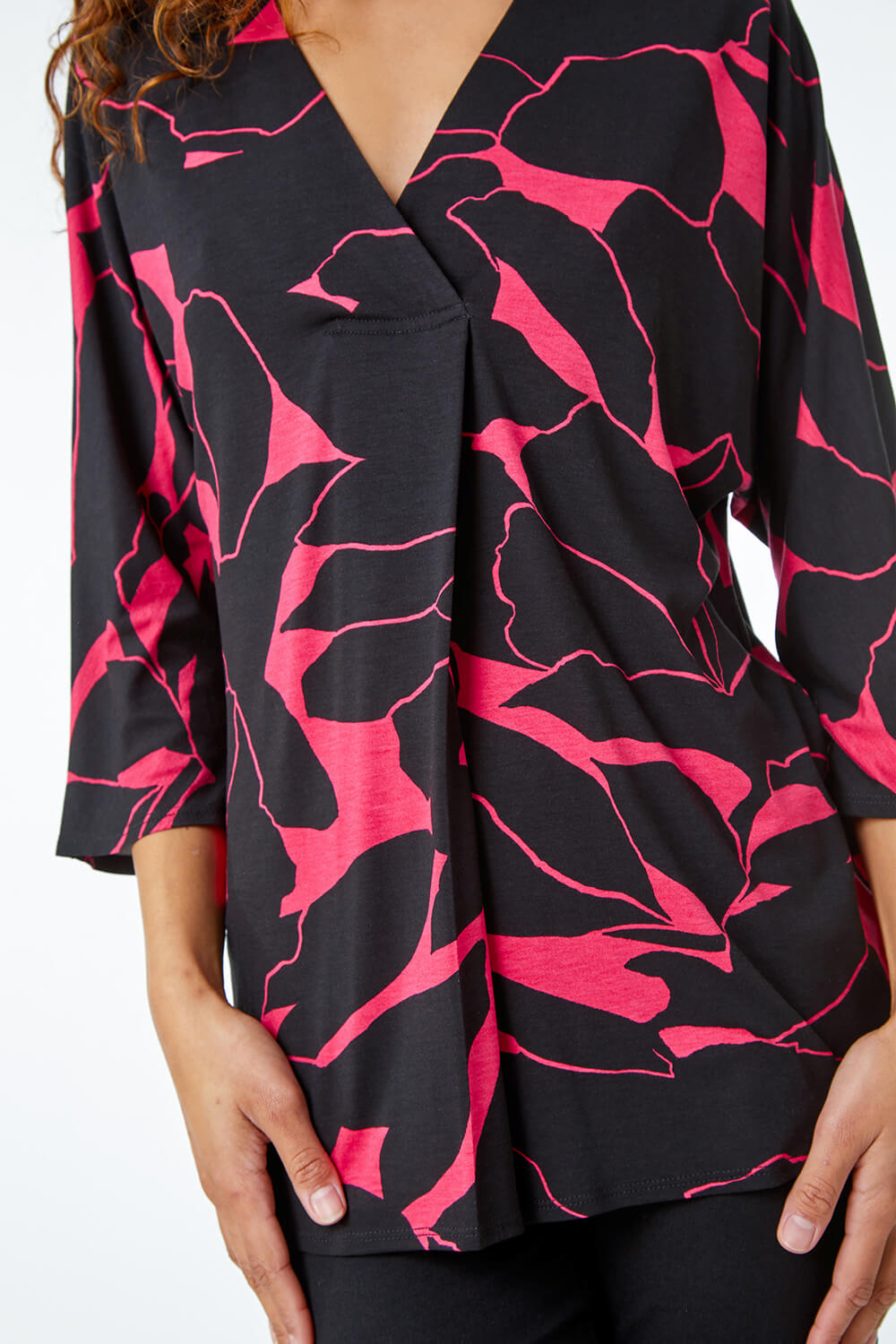 CERISE Floral Print Pleat Front Top, Image 5 of 5