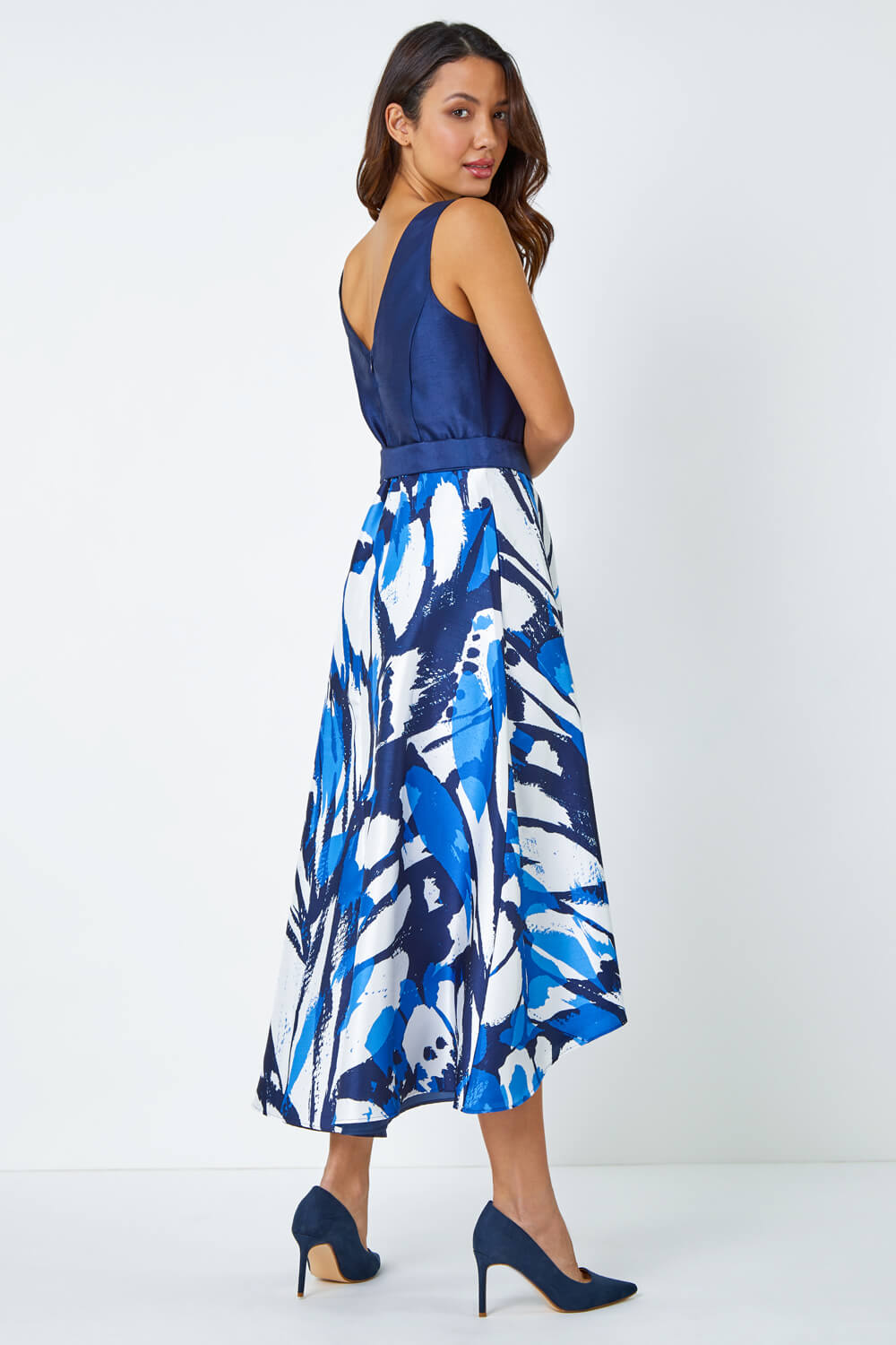 Navy  Butterfly Print Fit & Flare Dress, Image 3 of 5