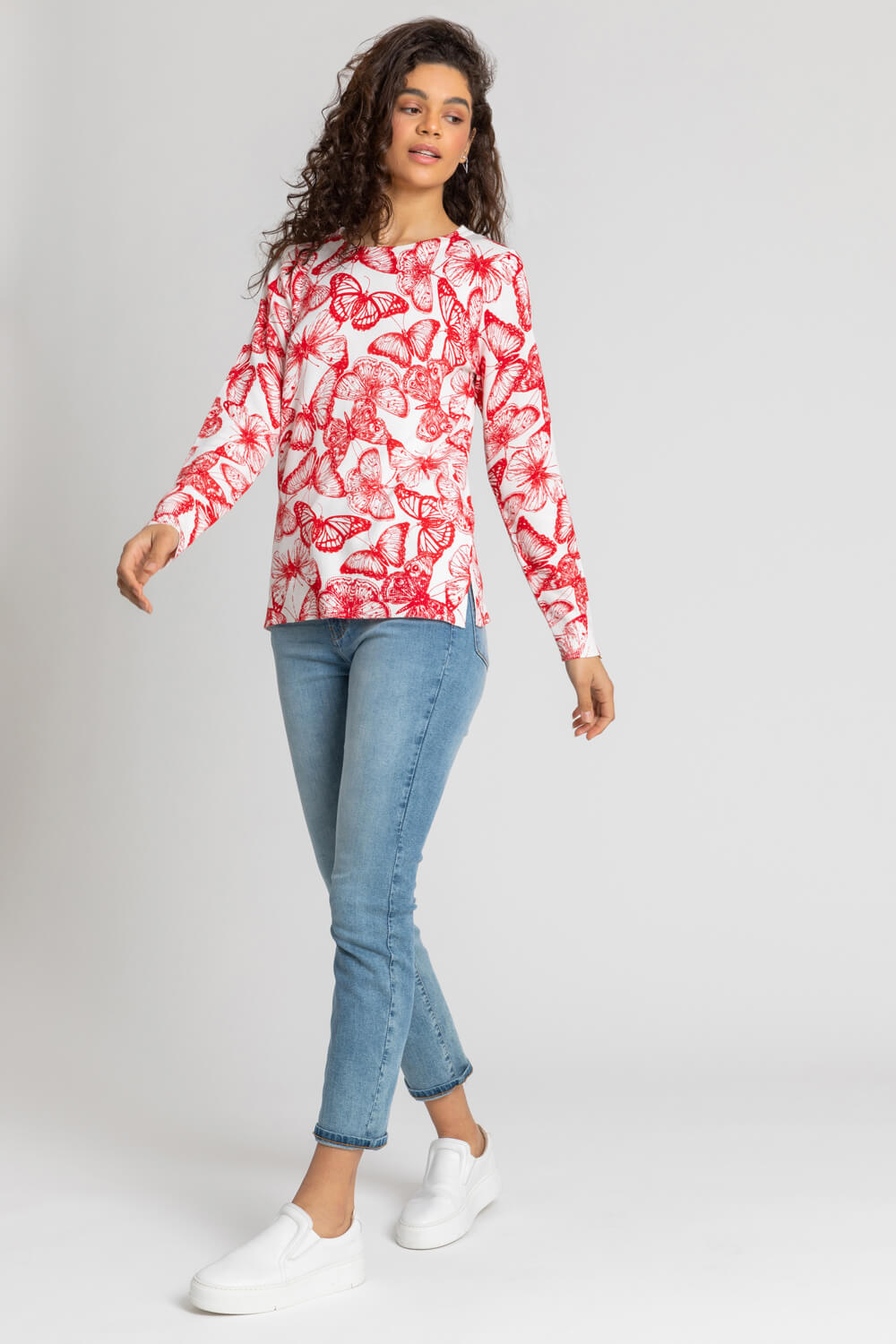 Red Butterfly Print Crew Neck Jumper, Image 3 of 4