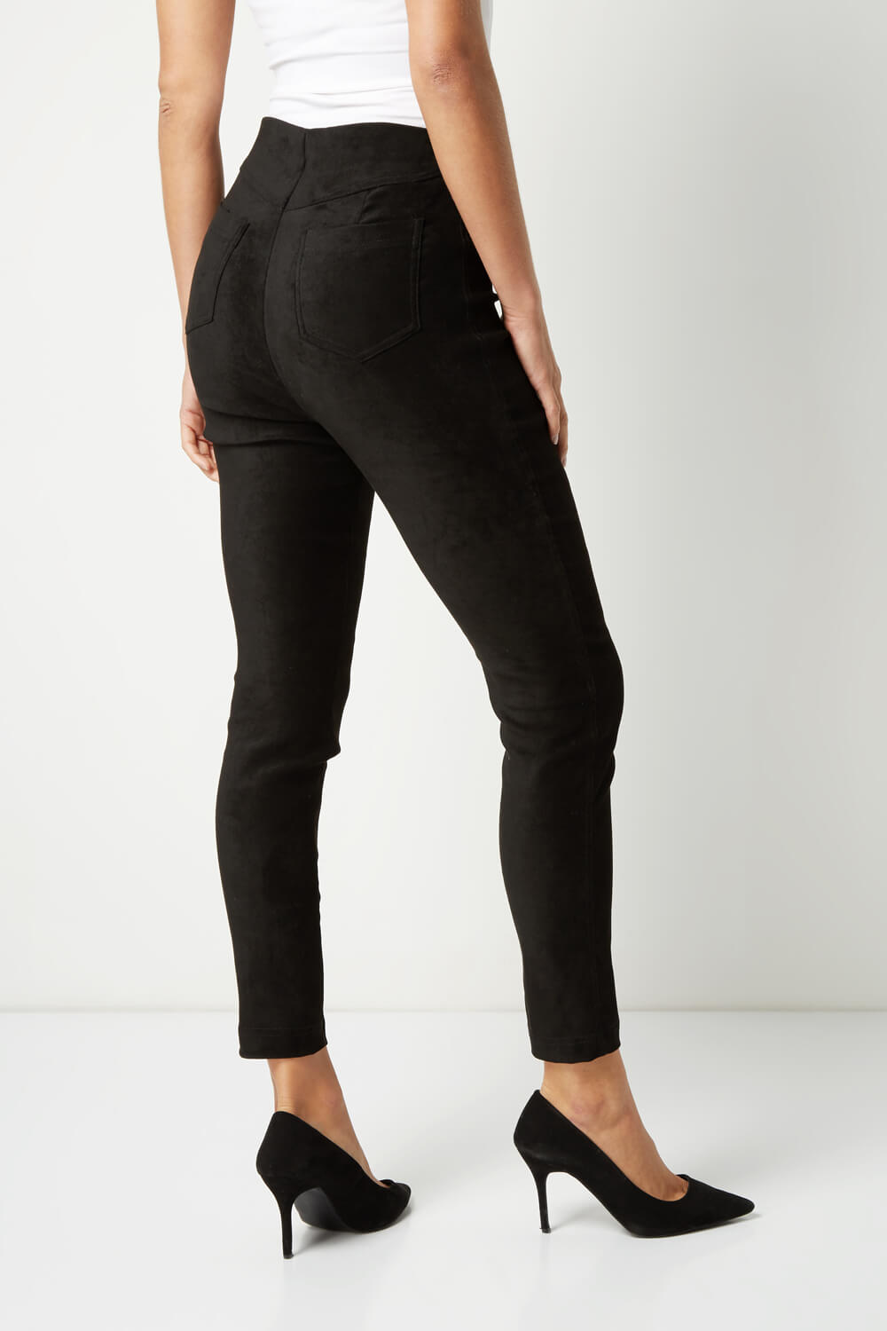 Black Full Length Suedette Stretch Trousers, Image 3 of 5