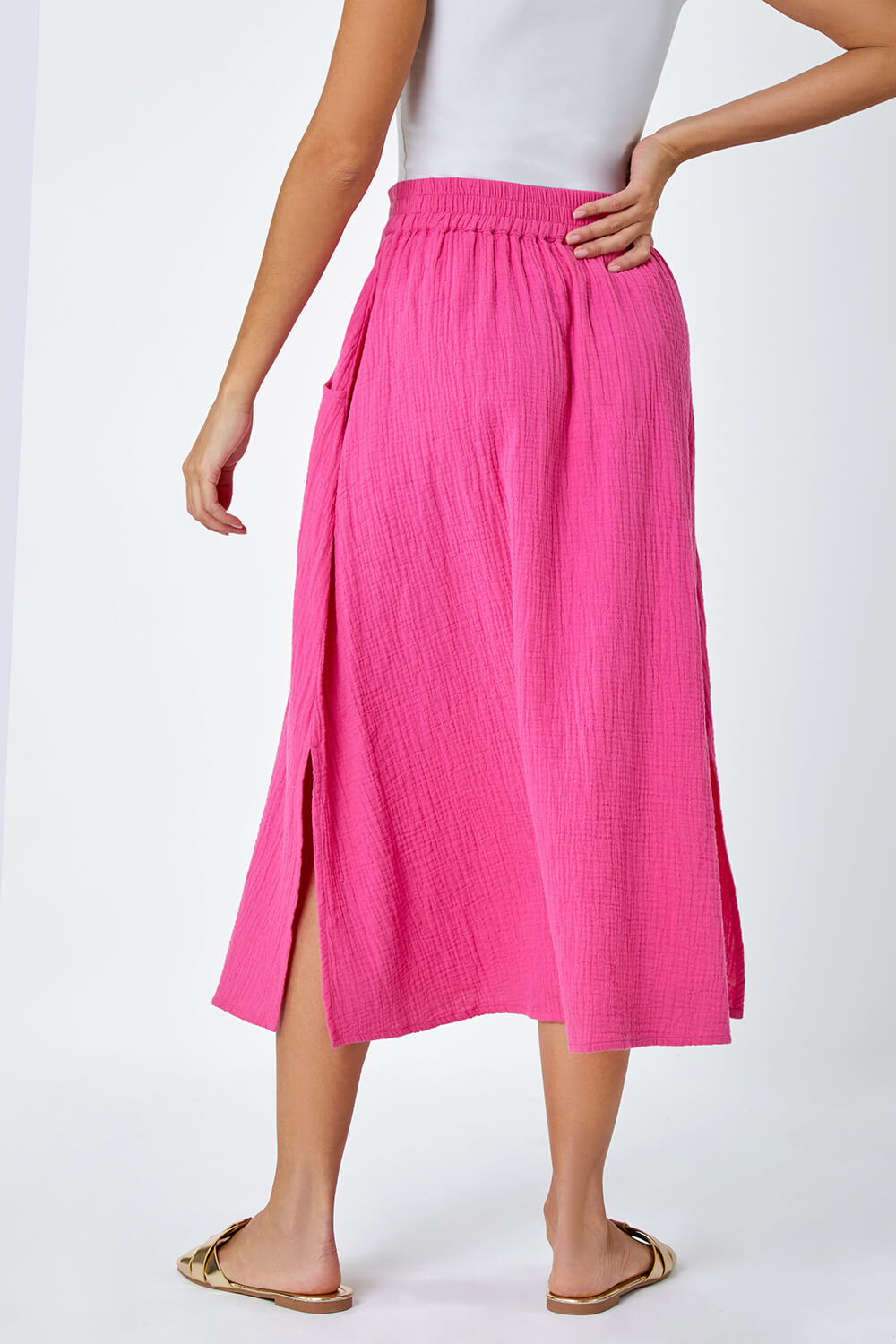 PINK Textured Cotton Maxi Skirt, Image 2 of 4