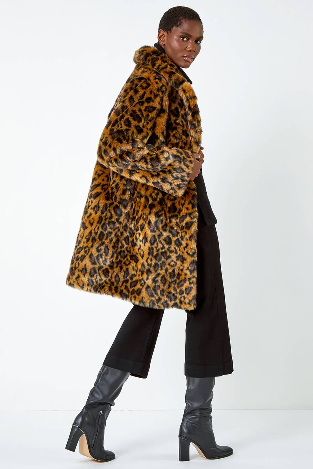 Tan Premium Animal Print Faux Fur Coat, Image 3 of 5