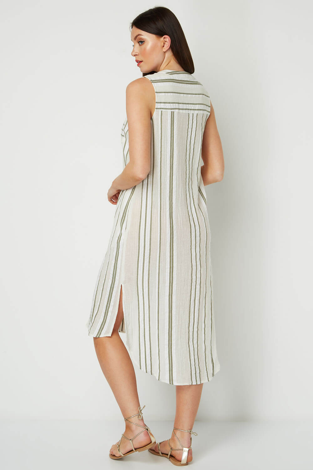 Stripe A line Shift Dress in Khaki - Roman Originals UK