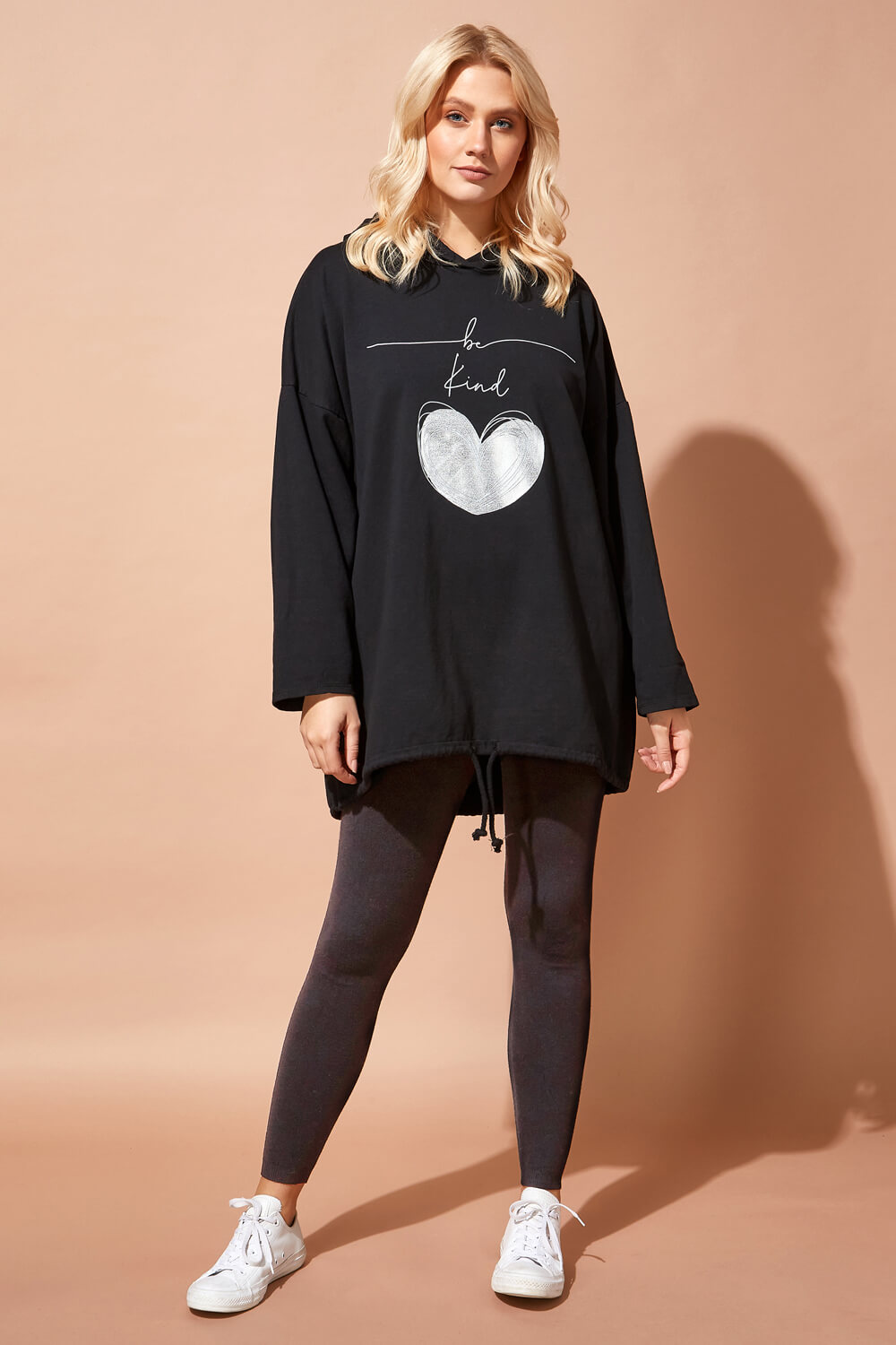 Navy  Be Kind Hooded Longline Sweater, Image 2 of 4