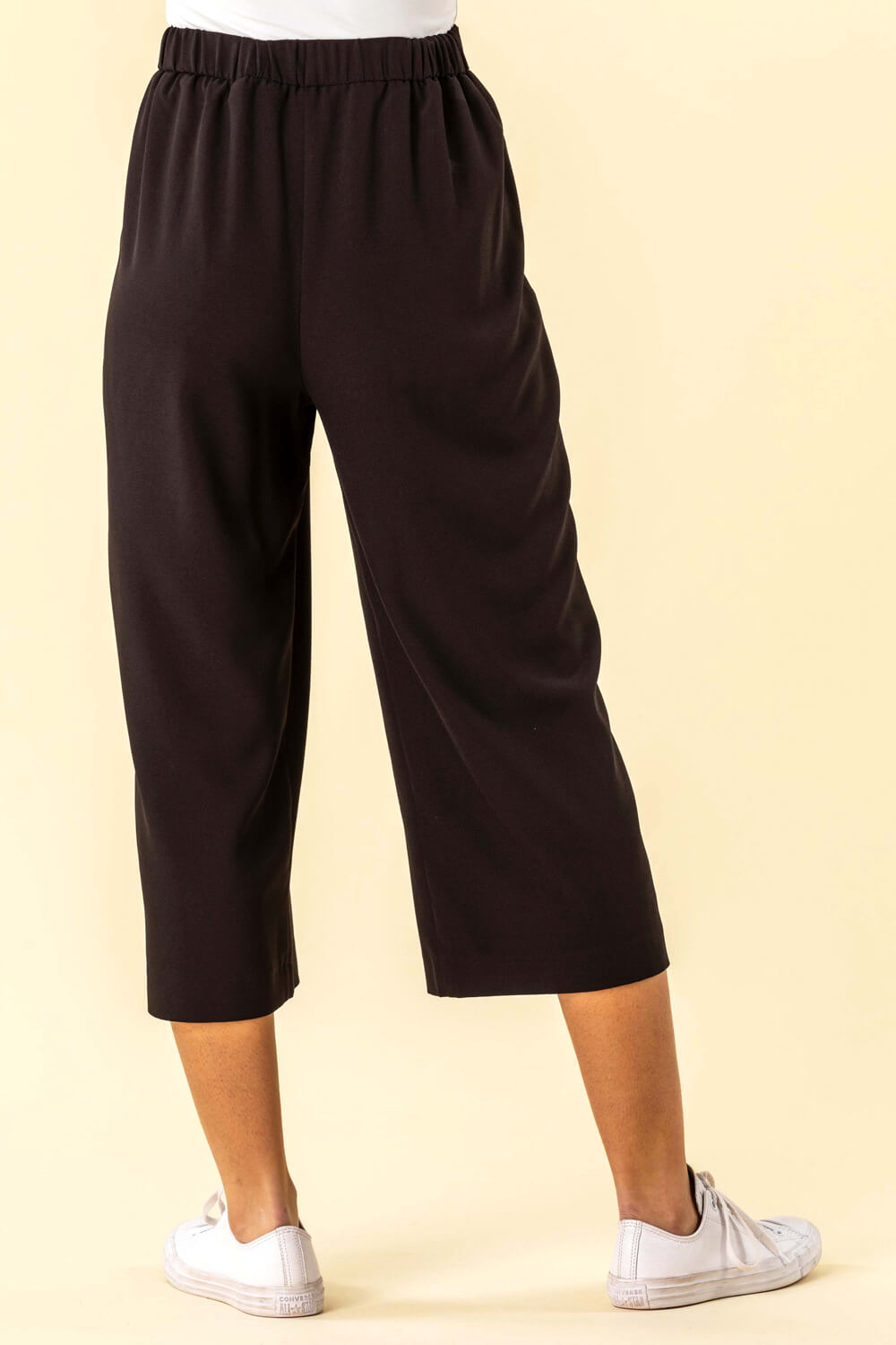 Black Button Detail Stretch Culotte Trousers, Image 4 of 4