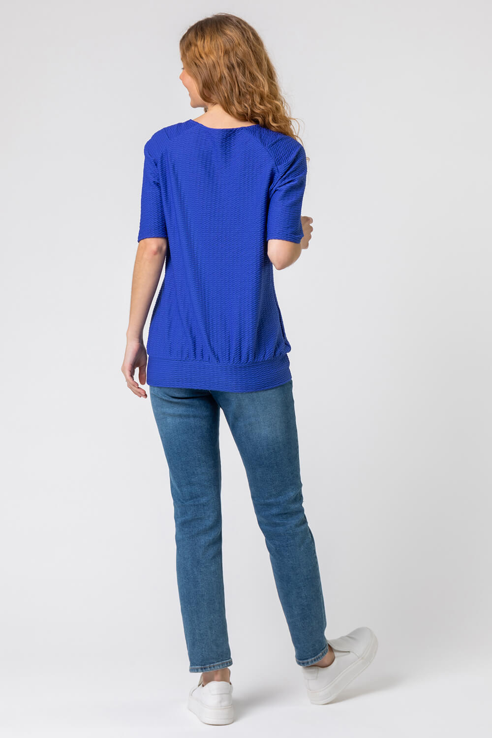 Royal Blue Keyhole Neck Textured Top, Image 2 of 4