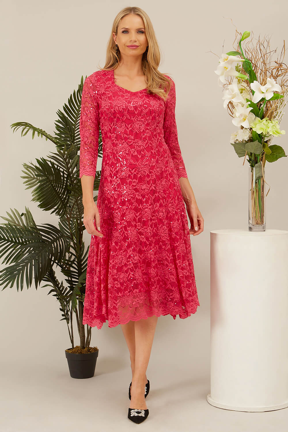 CERISE Julianna Sequin Lace Midi Dress, Image 3 of 4