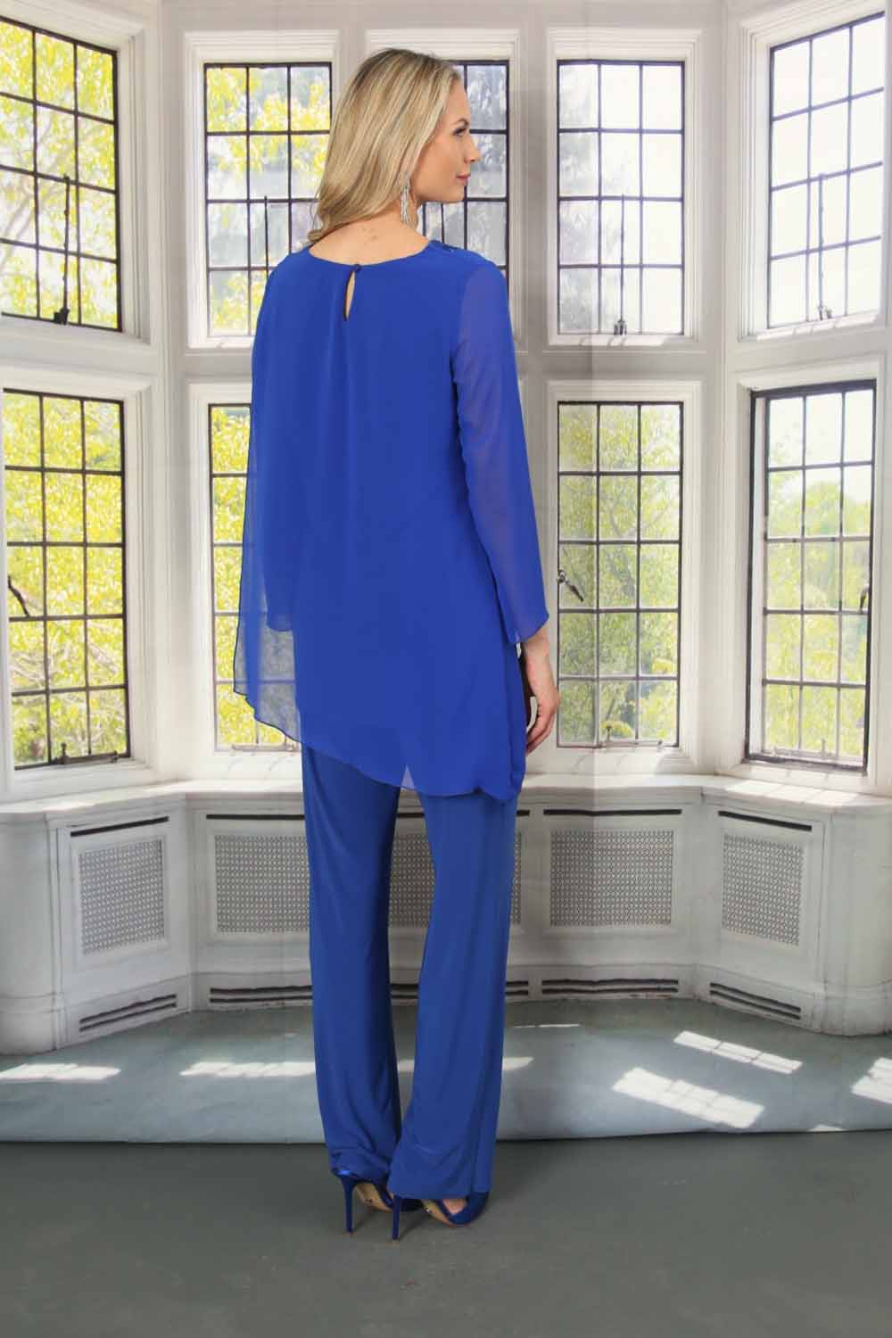 Royal Blue Julianna Chiffon Sequin Top & Trouser Set, Image 3 of 4
