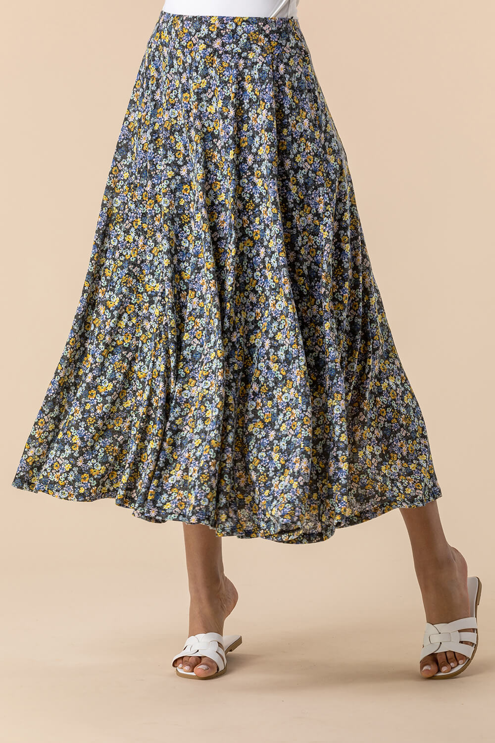 Ditsy Floral Burnout Midi Skirt in Multi - Roman Originals UK