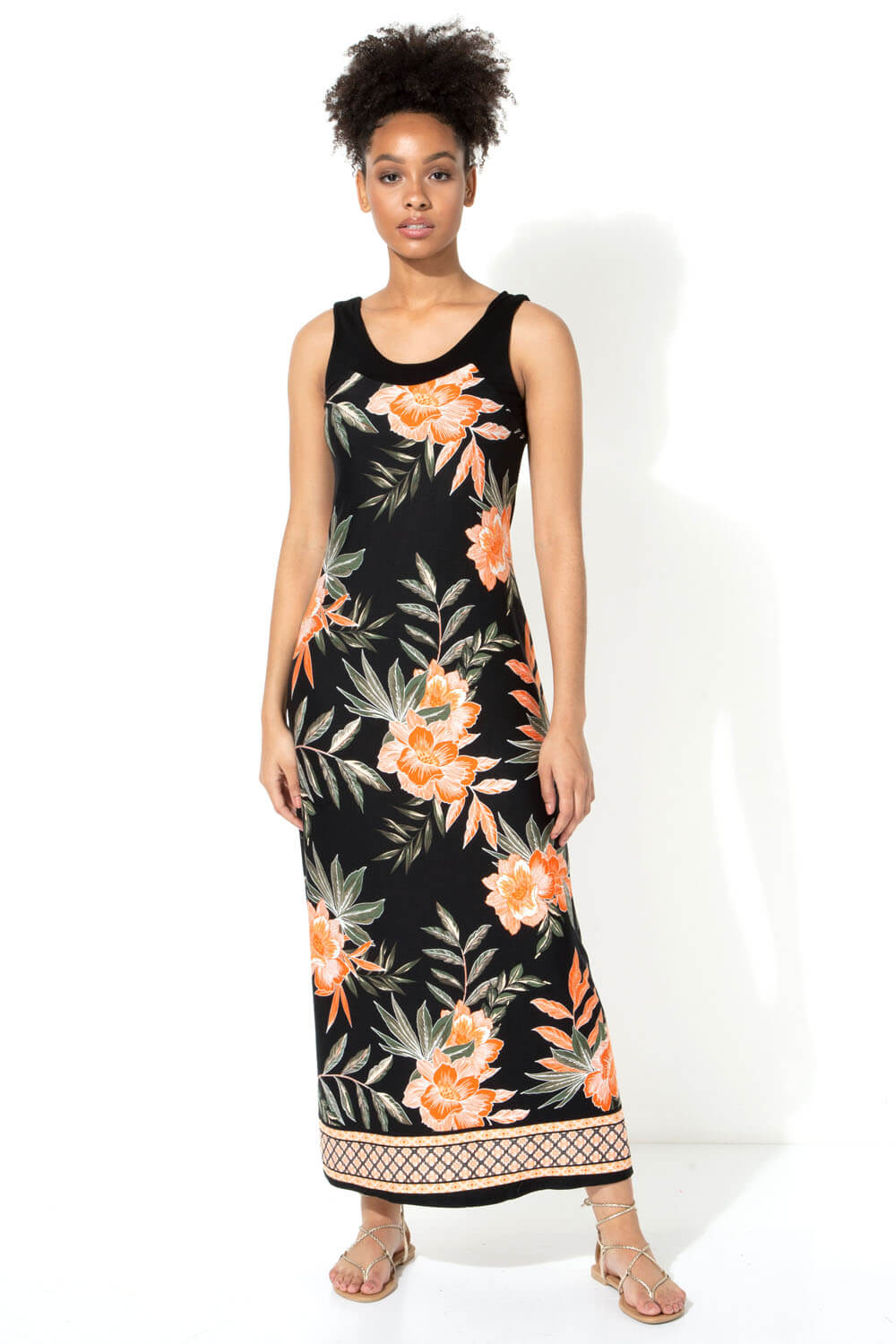 Floral Print Maxi Dress in Black - Roman Originals UK