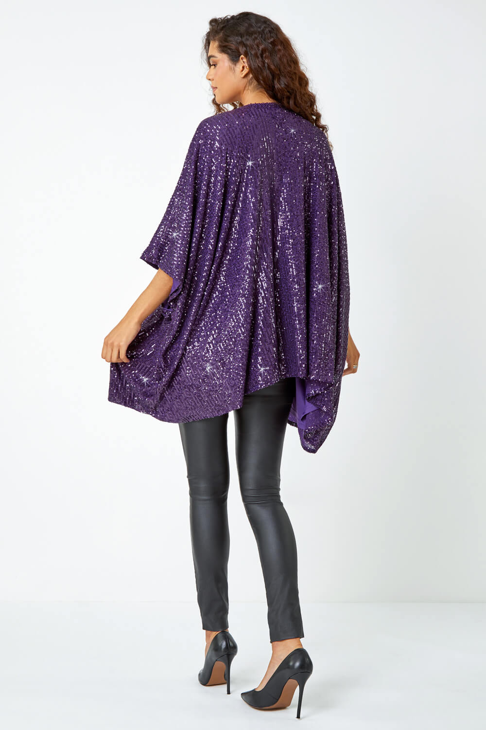 Purple One Size Embellished Sequin Cape Jacket, Image 3 of 5