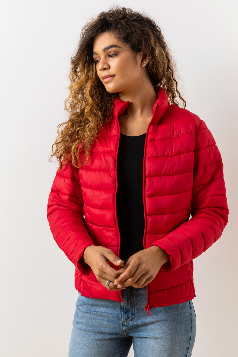 Red Lightweight Padded Coat, Image 4 of 7
