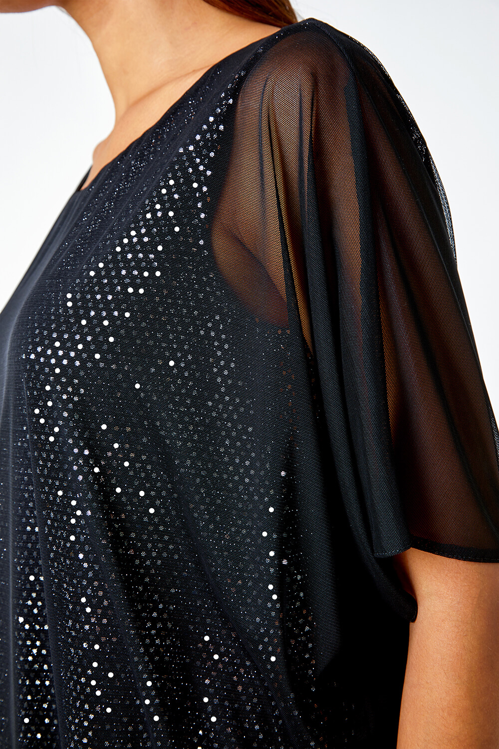 Black Sparkle Mesh Stretch Overlay Top, Image 5 of 5
