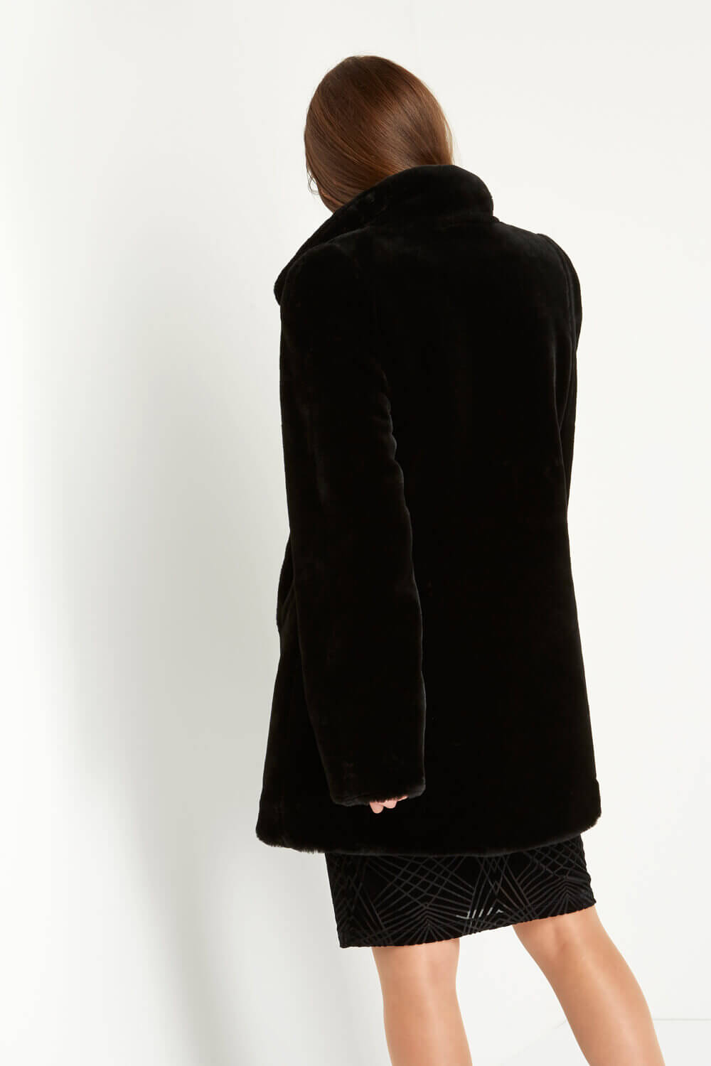 Black Faux Fur Swing Coat, Image 2 of 4