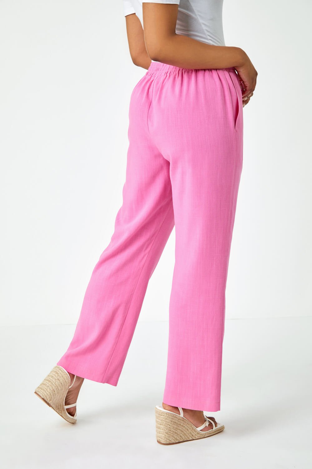 PINK Petite Wide Leg Linen Blend Trouser, Image 3 of 5