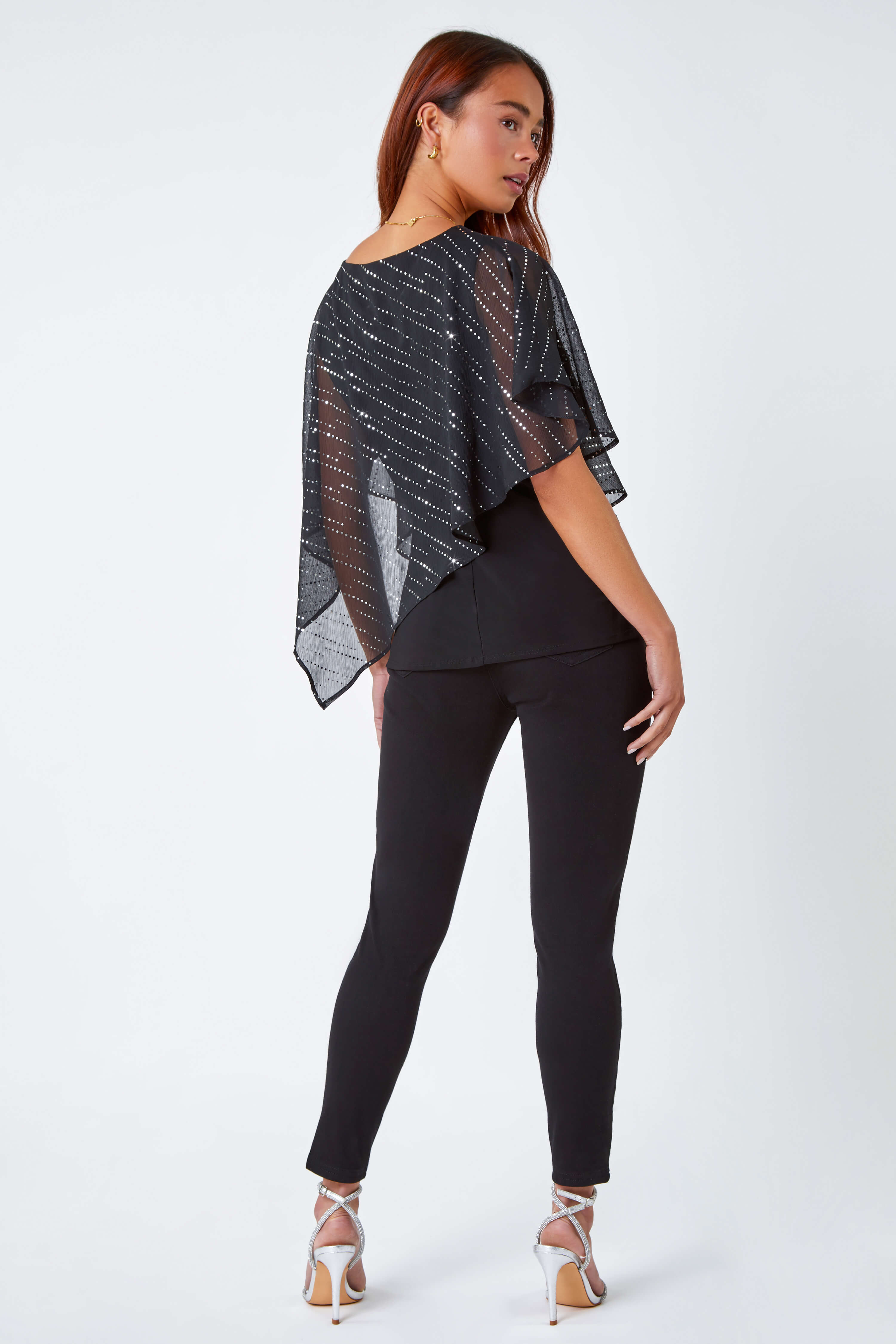 Multi  Petite Shimmer Chiffon Overlay Stretch Top, Image 3 of 5