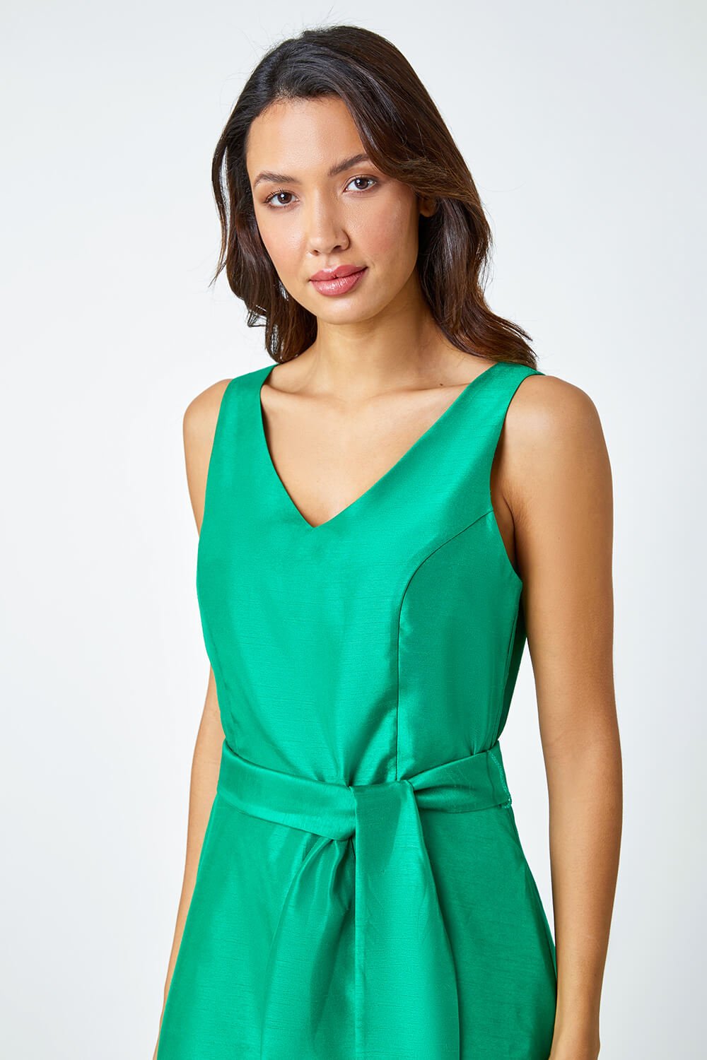 Green Dipped Hem Fit & Flare Dress, Image 4 of 5