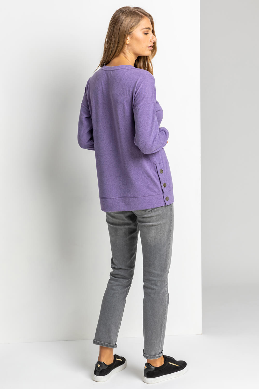 Mauve Button Side Detail Jersey Top, Image 2 of 4
