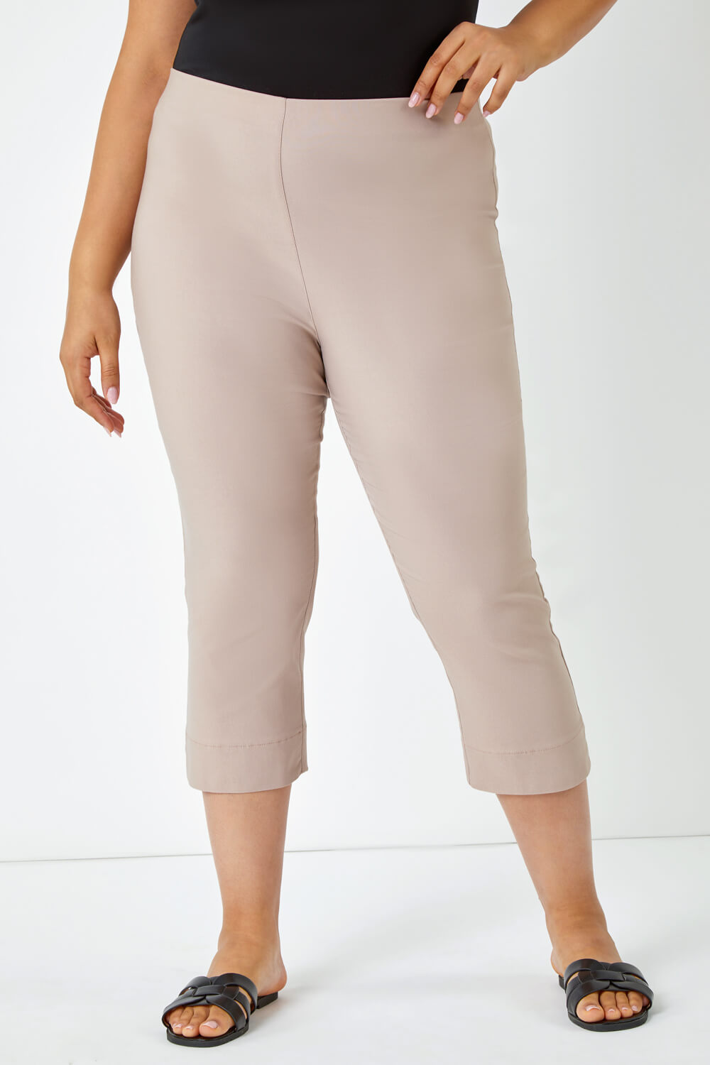 Taupe Curve Cropped Stretch Trouser, Image 4 of 5