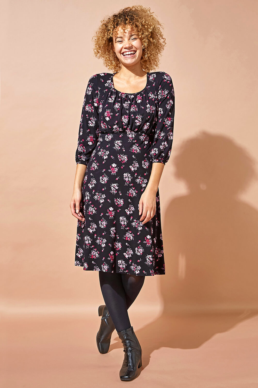 PINK Square Neck Floral Stretch Dress, Image 3 of 4