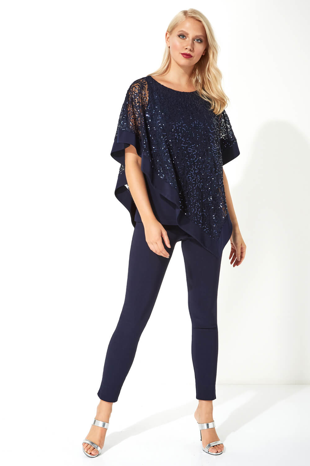 Midnight Blue Sequin Embellished Overlay Top, Image 2 of 5