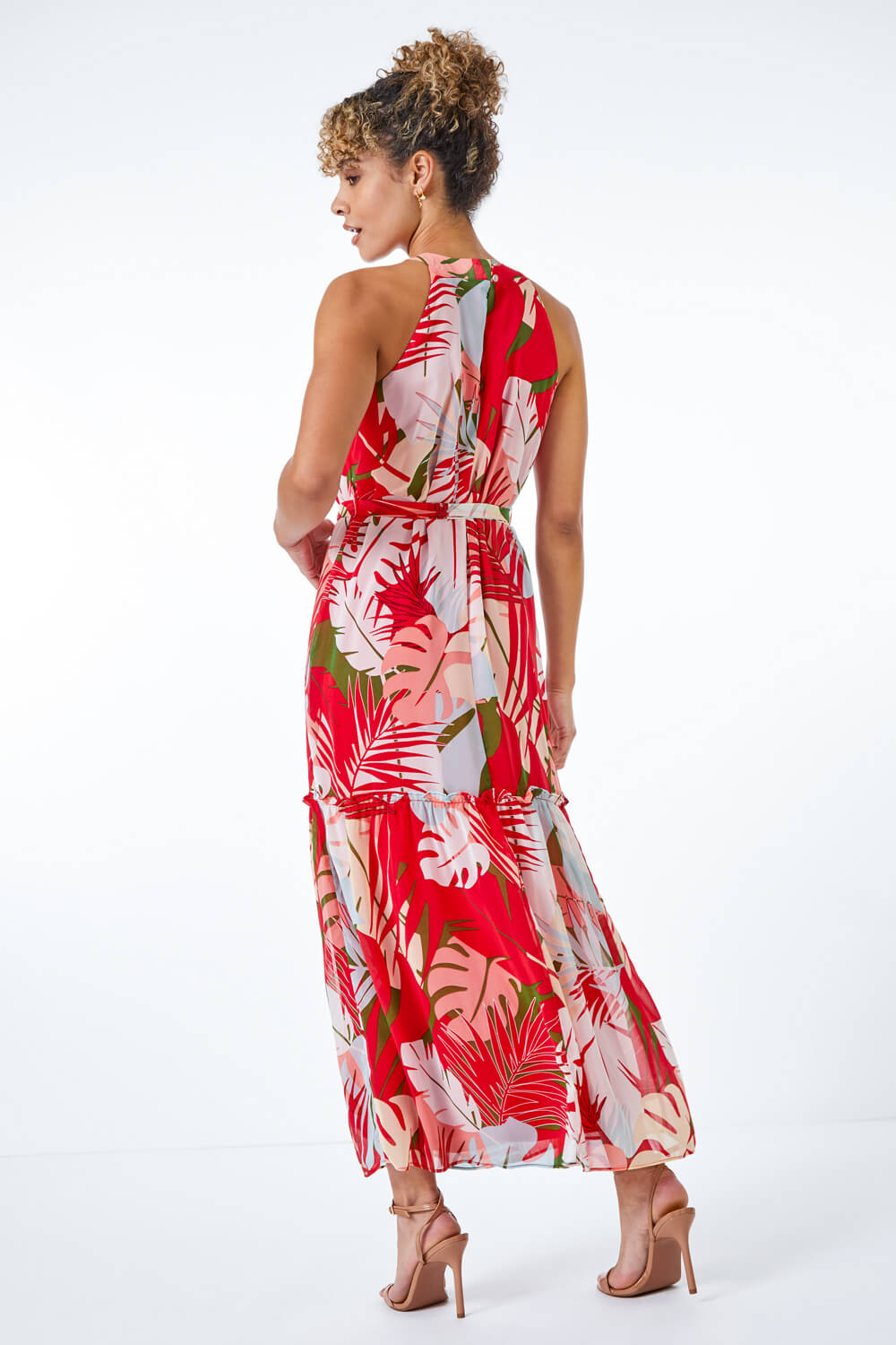 ORANGE Petite Tropical Print Tiered Dress, Image 3 of 5