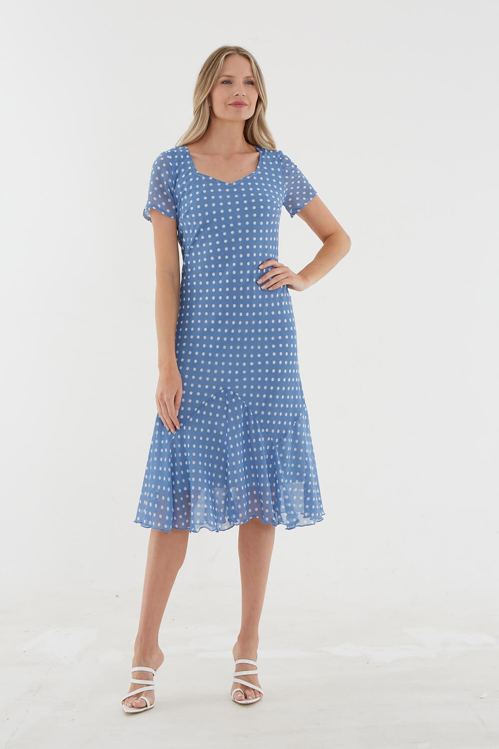 Blue Julianna Spot Print Chiffon Dress, Image 4 of 4
