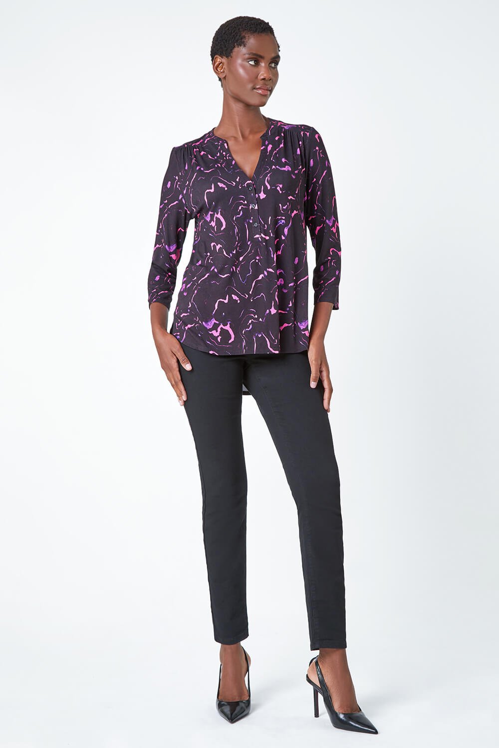 Purple Abstract Print Stretch Top, Image 4 of 5