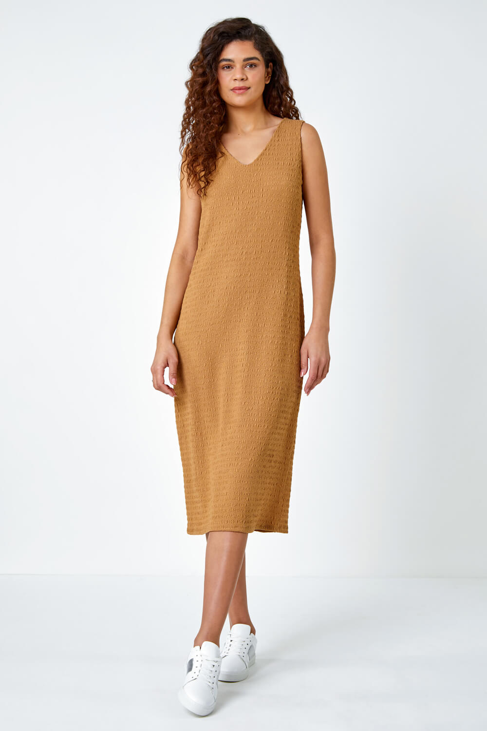 Biscuit Sleeveless Textured Midi Stretch Dress, Image 2 of 5