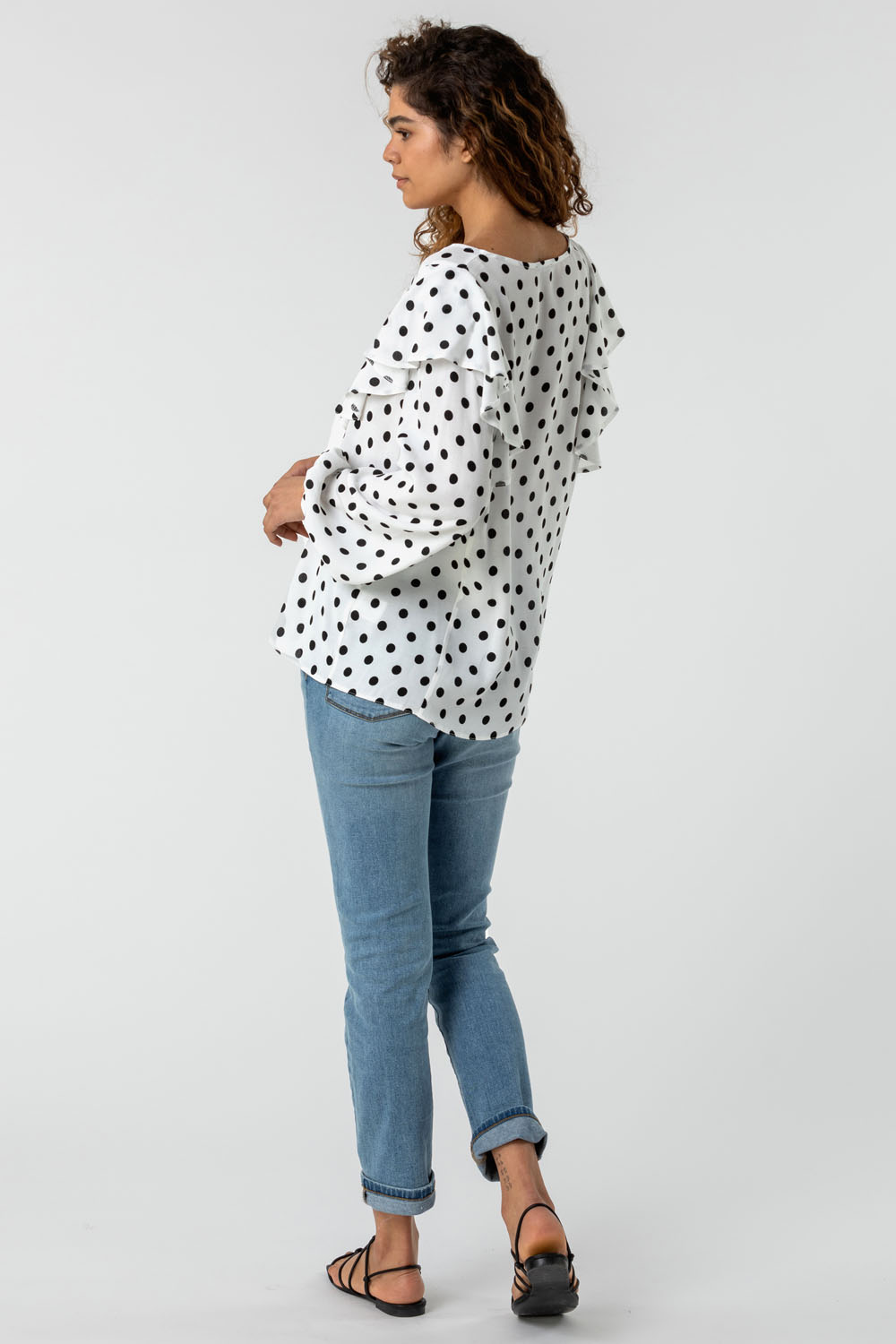 Ivory  Spot Print Frill Sleeve Top, Image 2 of 4