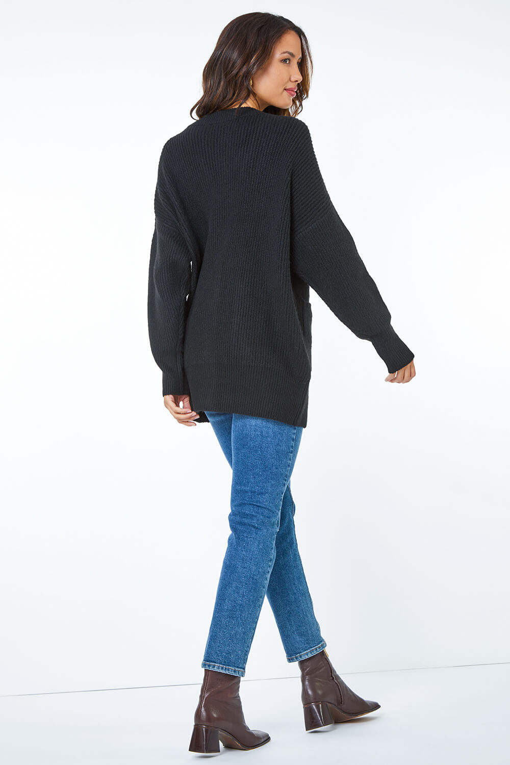 Black Relaxed Longline Cardigan , Image 3 of 5